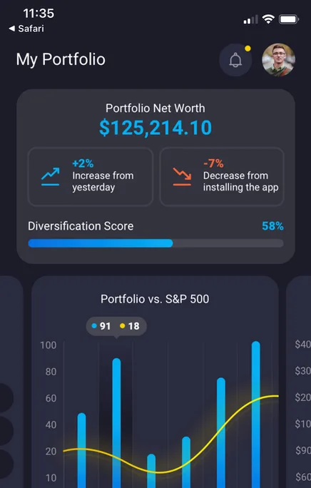 StockLift app financial planning screens