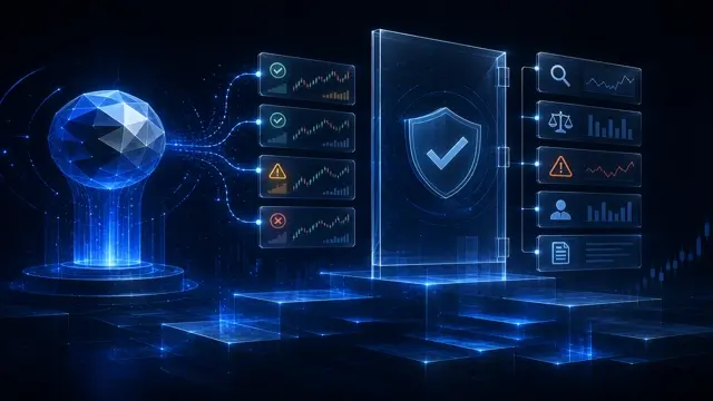 Abstract StockLift cover: an AI signal orb behind a clear verification gate