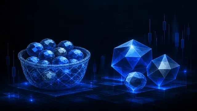 Abstract StockLift cover: a woven ETF basket beside a few standalone stock crystals