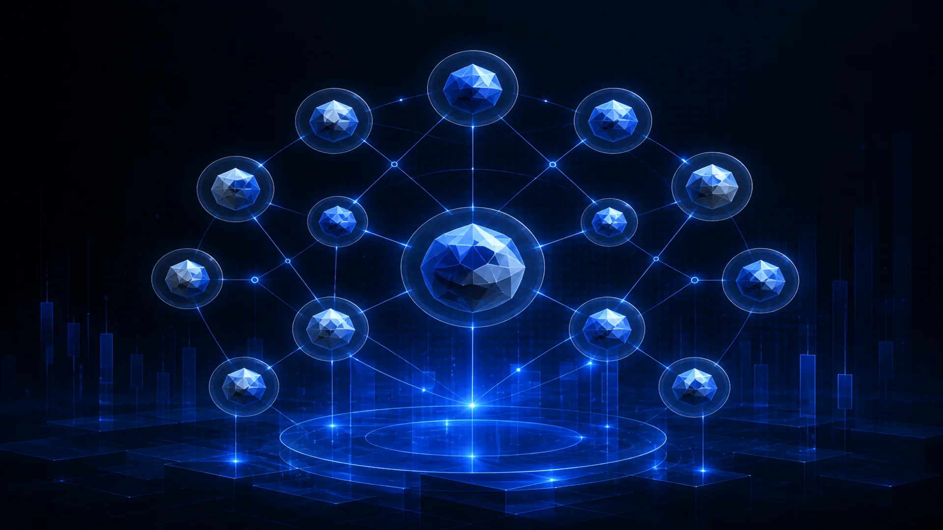 Abstract StockLift cover: a balanced constellation of portfolio holding orbs