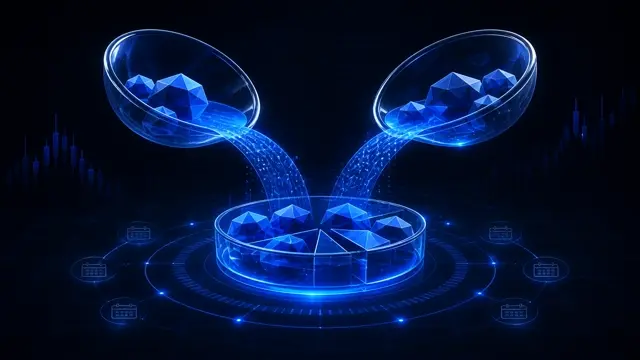 Abstract StockLift cover: two allocation vessels pouring light to restore balance
