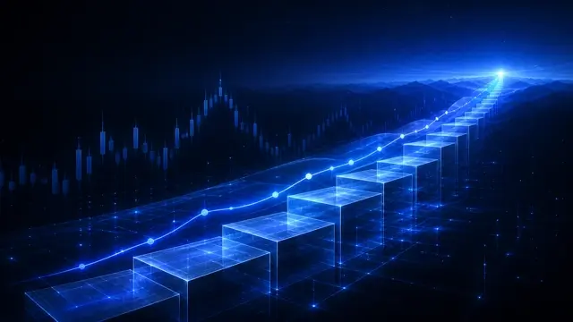 Abstract StockLift cover: foundation blocks supporting a long rising investment path