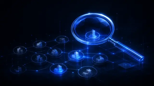 Abstract StockLift cover: a glowing lens highlighting selected nodes in a constellation of stocks