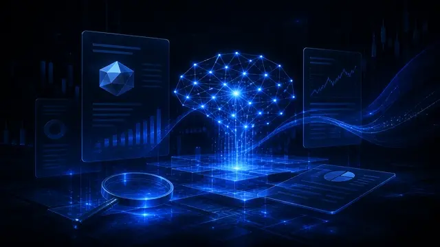 Abstract StockLift cover: a neural lattice illuminating research document panes