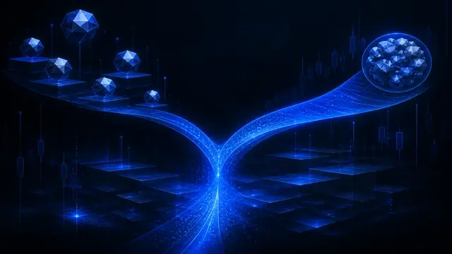 Abstract StockLift cover: a fork between individual crystals and a woven index ribbon