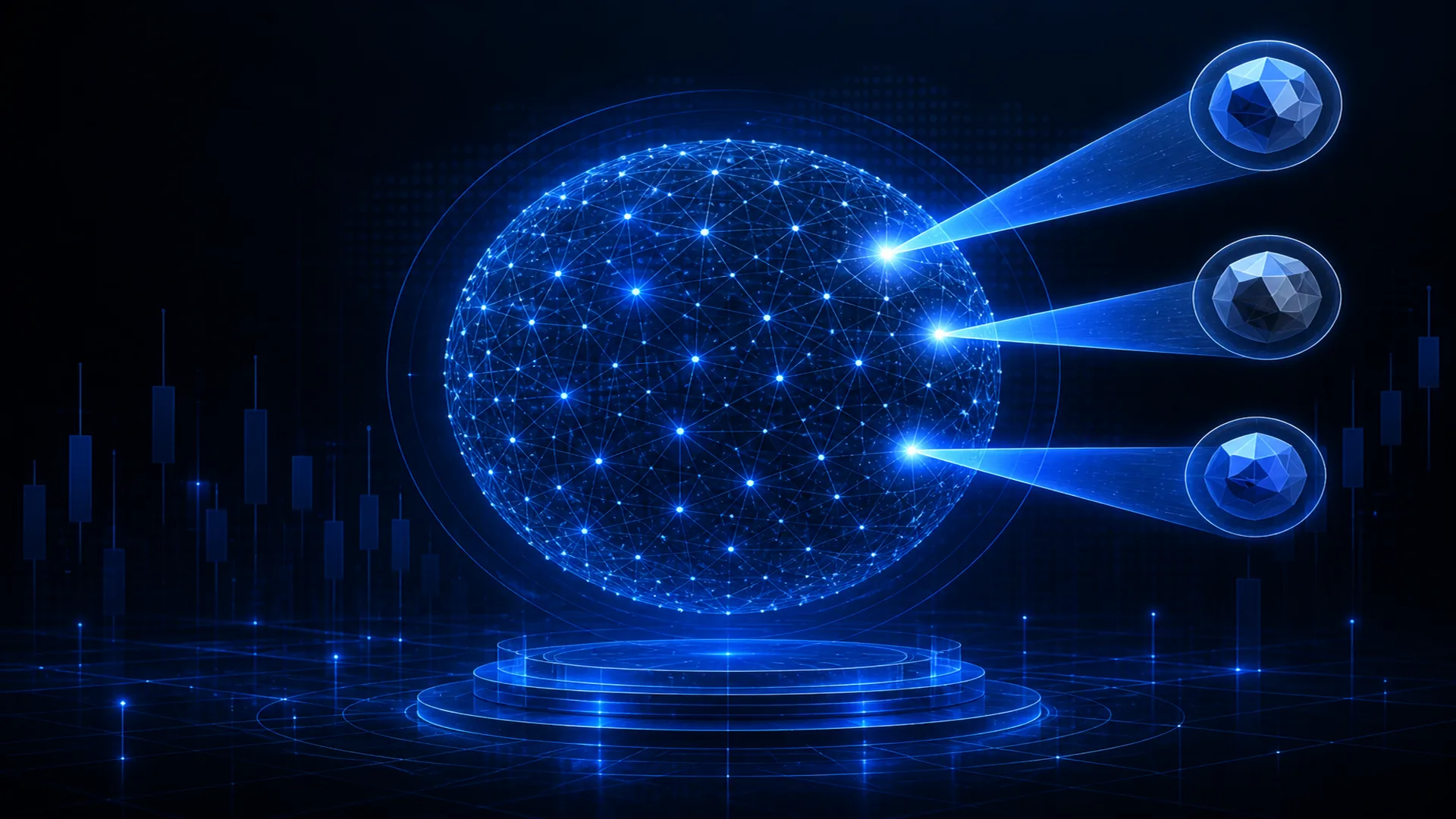 Abstract StockLift cover: a broad index constellation forming one elegant sphere
