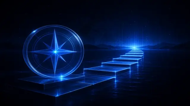 Abstract StockLift cover: a simple luminous compass and clear stepped path