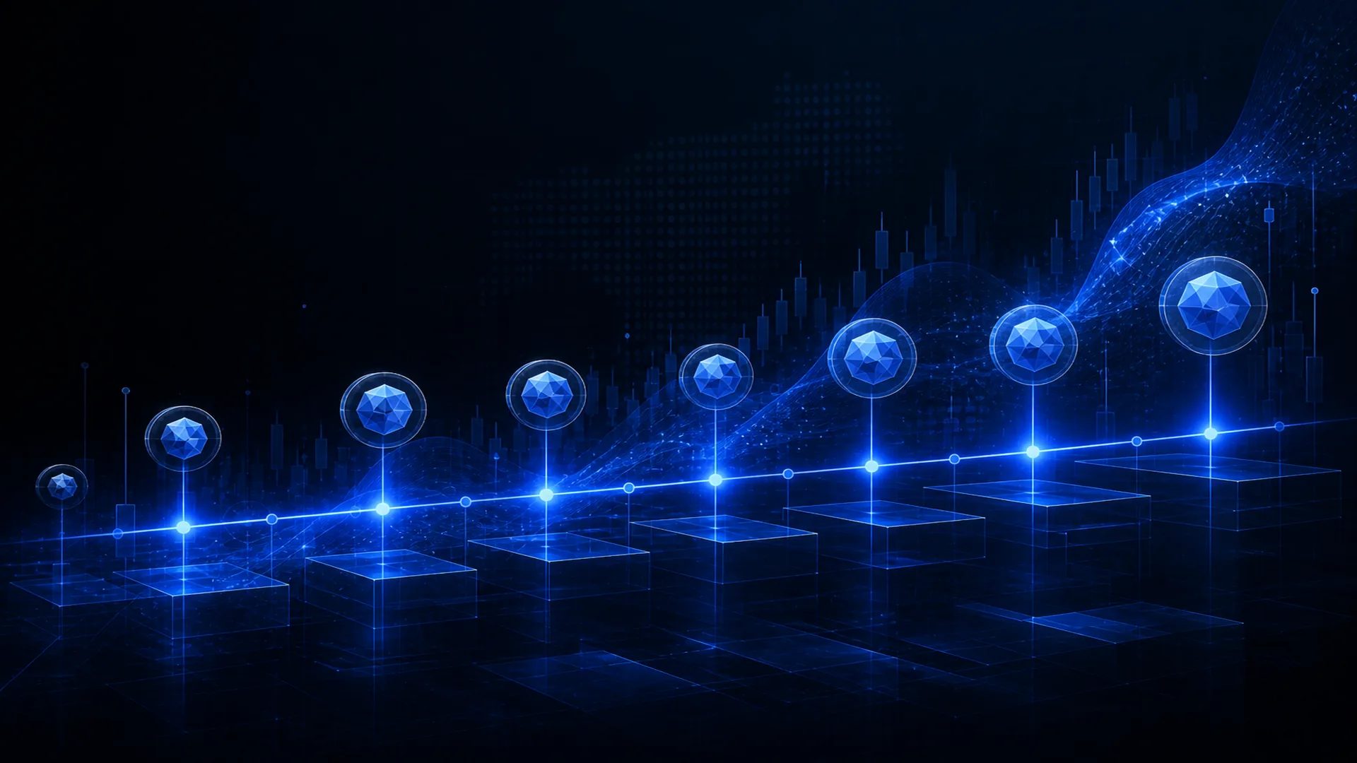 Abstract StockLift cover: a calm recurring cadence of blue pulses along a timeline